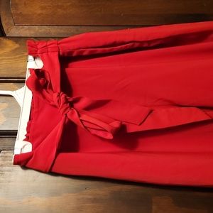 High waisted tie red long pants